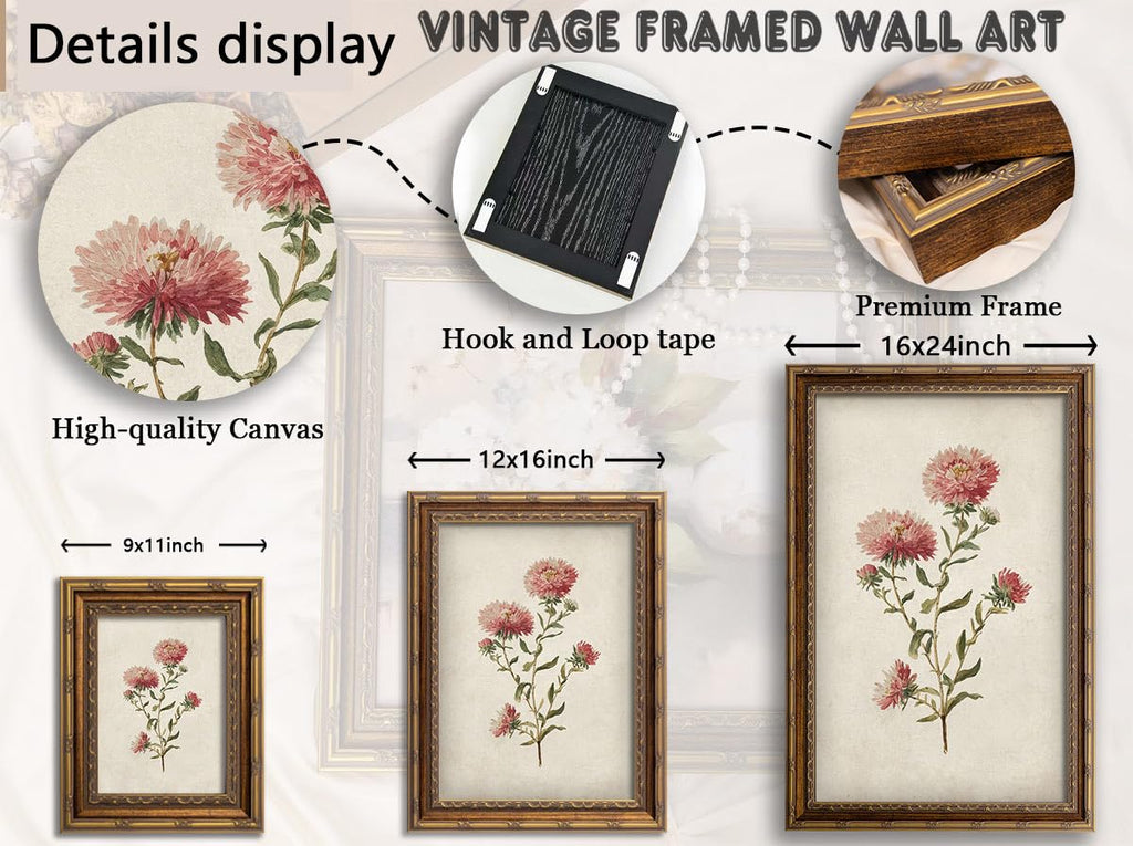 Vintage September Birth Flower Aster Framed Wall Art