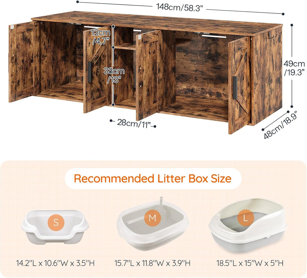 Double Litter Box Enclosure, Hidden Litter Box Enclosure with Corridor, Cat Litter Box Furniture with Storage Layer