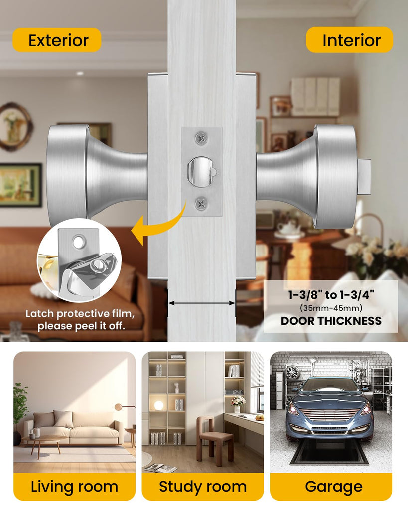 Brushed Nickel Entry Door Knob Exterior with Lock and Key 1 Pack