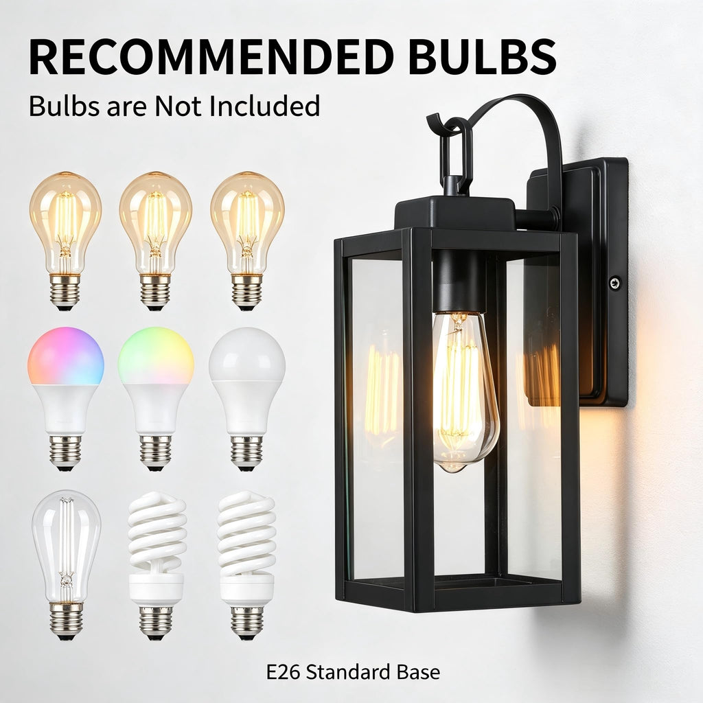 Outdoor Wall Lantern, Matte Black Clear Glass Sconce