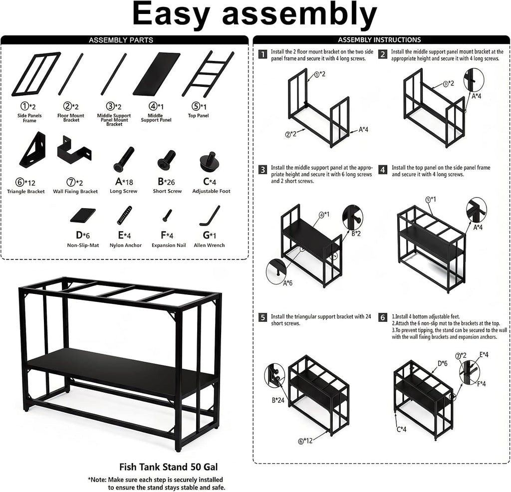 Fish Tank Stand, 50-75 Gallon Heavy Duty Metal Aquarium Stands, Reptile Tank, Turtle Tank, Breeder Tank Stand, 900LBS