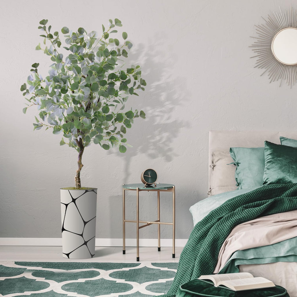 Artificial Tree in Geometric Pattern Planter, Fake Eucalyptus Silk Tree for Indoor and Outdoor Home Decoration - 66"