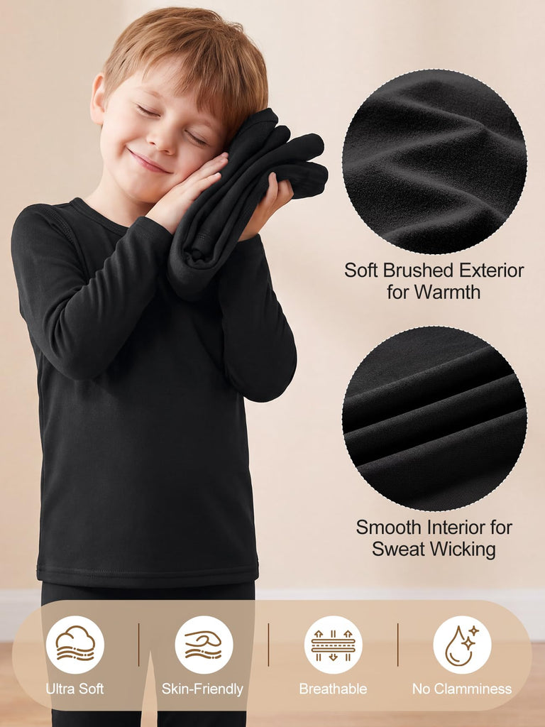Kids Thermal Underwear Set Toddler Base Layer Long Johns black