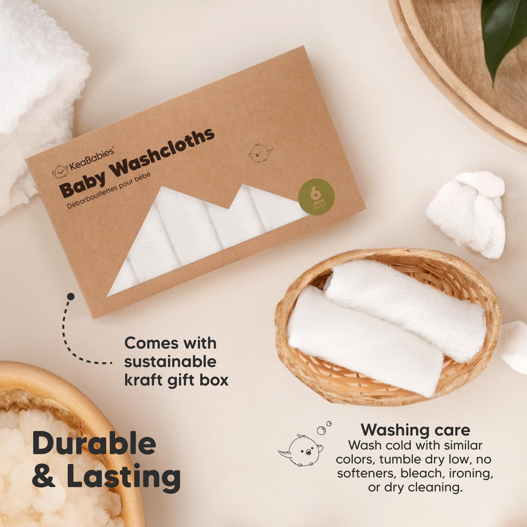 6-Pack Baby Washcloths, Soft Absorbent Washcloths for Face, Body (White)