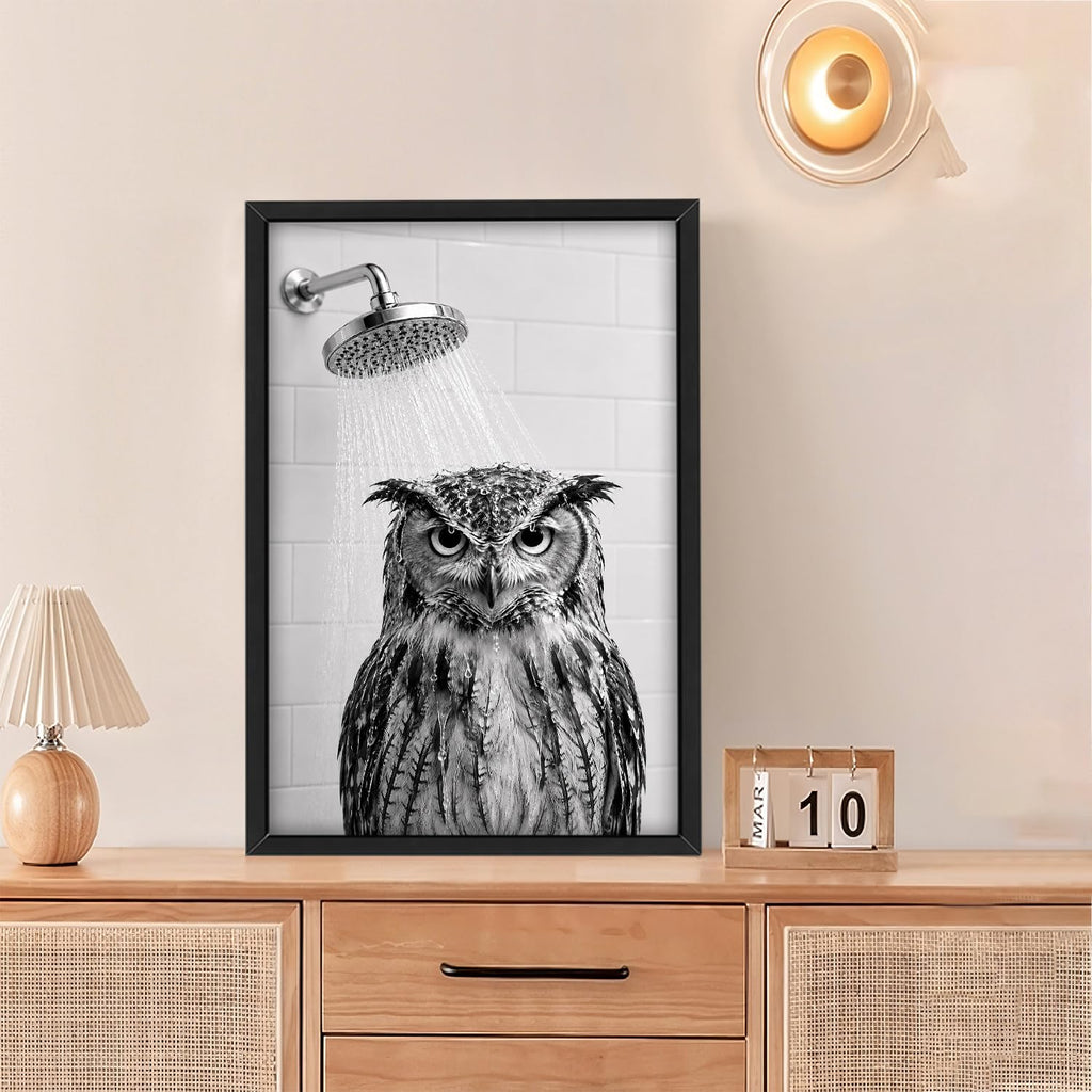 Bathroom Owl Shower Funny Wall Art Decor Pictures Painting 16"x24"