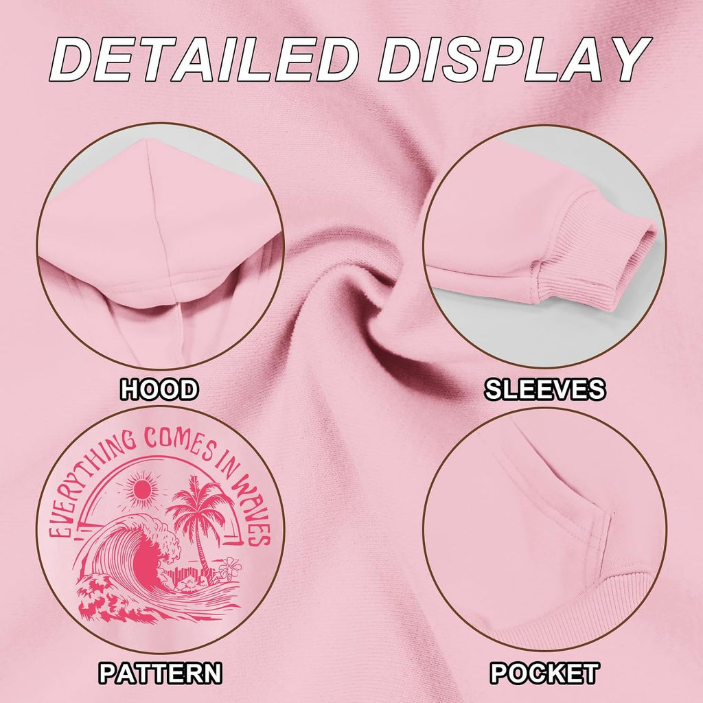 Girls Palm Graphic Hoodie Beach Cute Hoodies With Pocket Kids Preppy Sweatshirt Ocean Pullover Long Sleeve Top