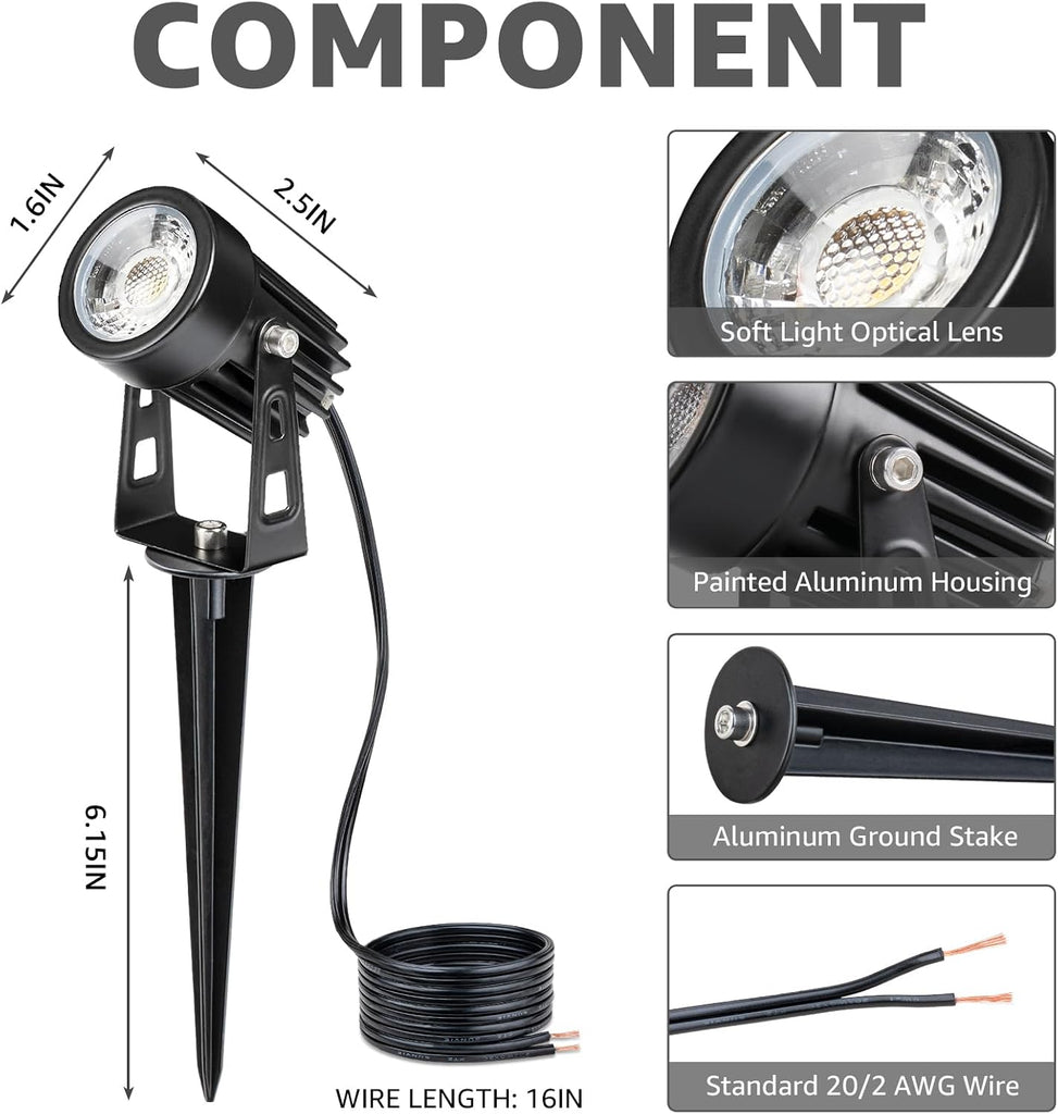 3W Low Voltage Landscape Lighting LED Landscape Spotlights with Connectors Waterproof Low Voltage Landscape Lights