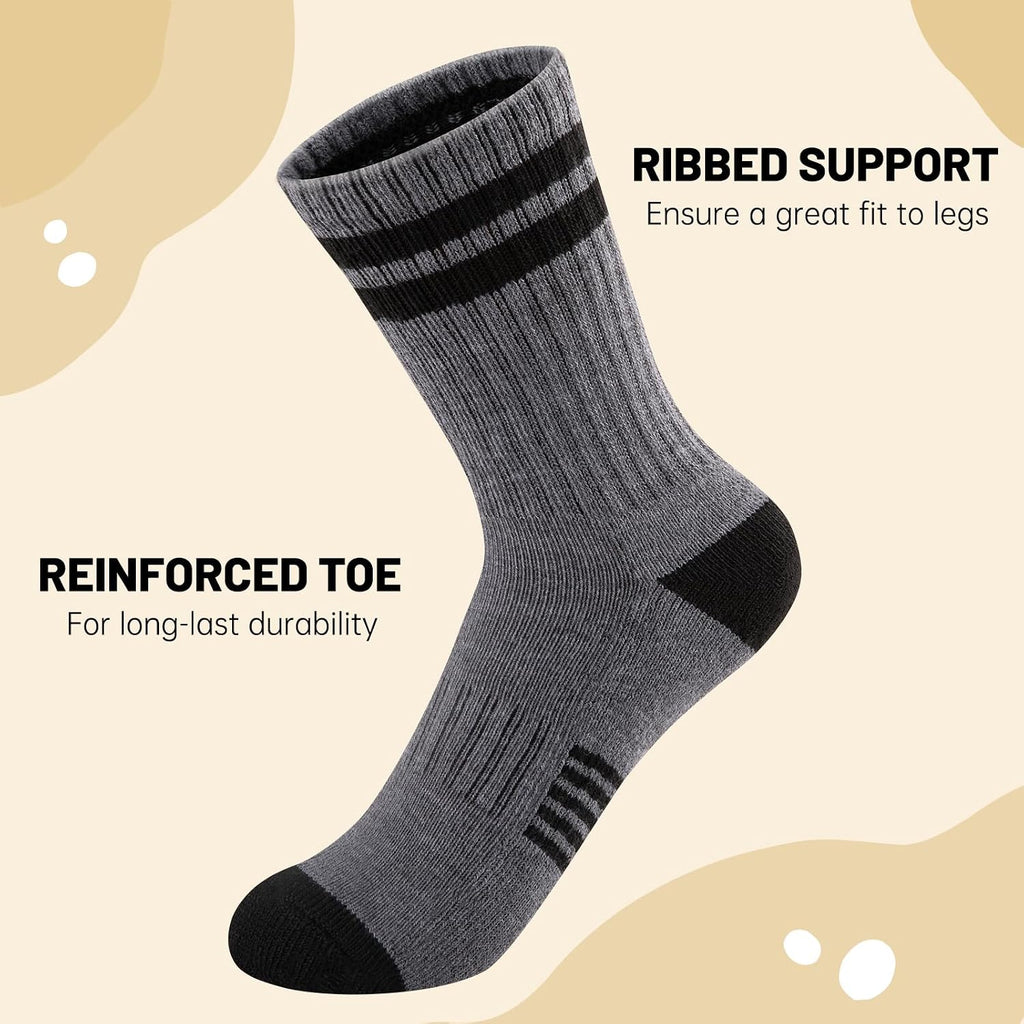 10 Pairs Boys Crew Long Athletic Socks for Old Kids Calf Sports Half Cushioned