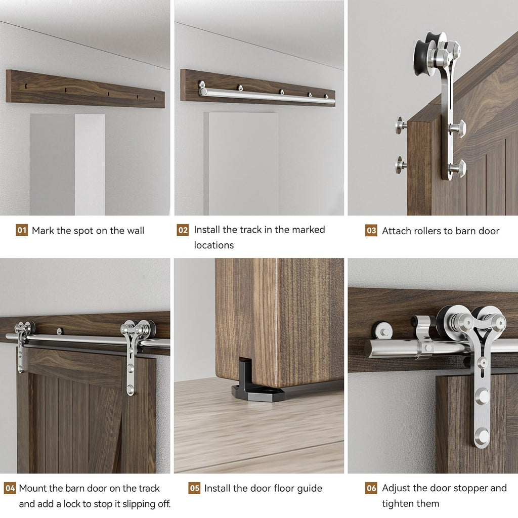 9FT Stainless Steel Sliding Door Hardware Kit Heavy Duty and Smoothly Wooden Barn Door Kit fit for 54" Wide Single