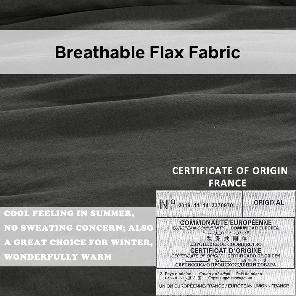 100% French Flax Linen Duvet Cover Set with Embroidery Washed - 3 Pieces (1 Duvet Cover with 2 Pillow Shams) with - Set of 3