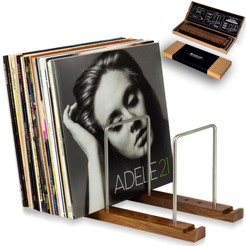 Vinyl Record Storage Holder, 75 LPs, Solid Walnut & Steel