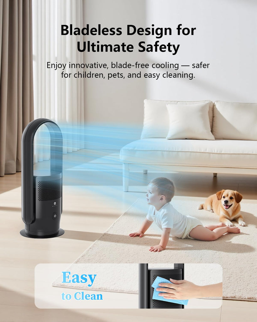 Bladeless Tower Fan and Air Purifier Combo, Quiet Oscillating Fan with Remote & Touch Control, 9 Speeds, 8H Timer