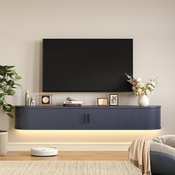 71" Floating TV Stand with Power Outlet for TVs up to 80", Blue