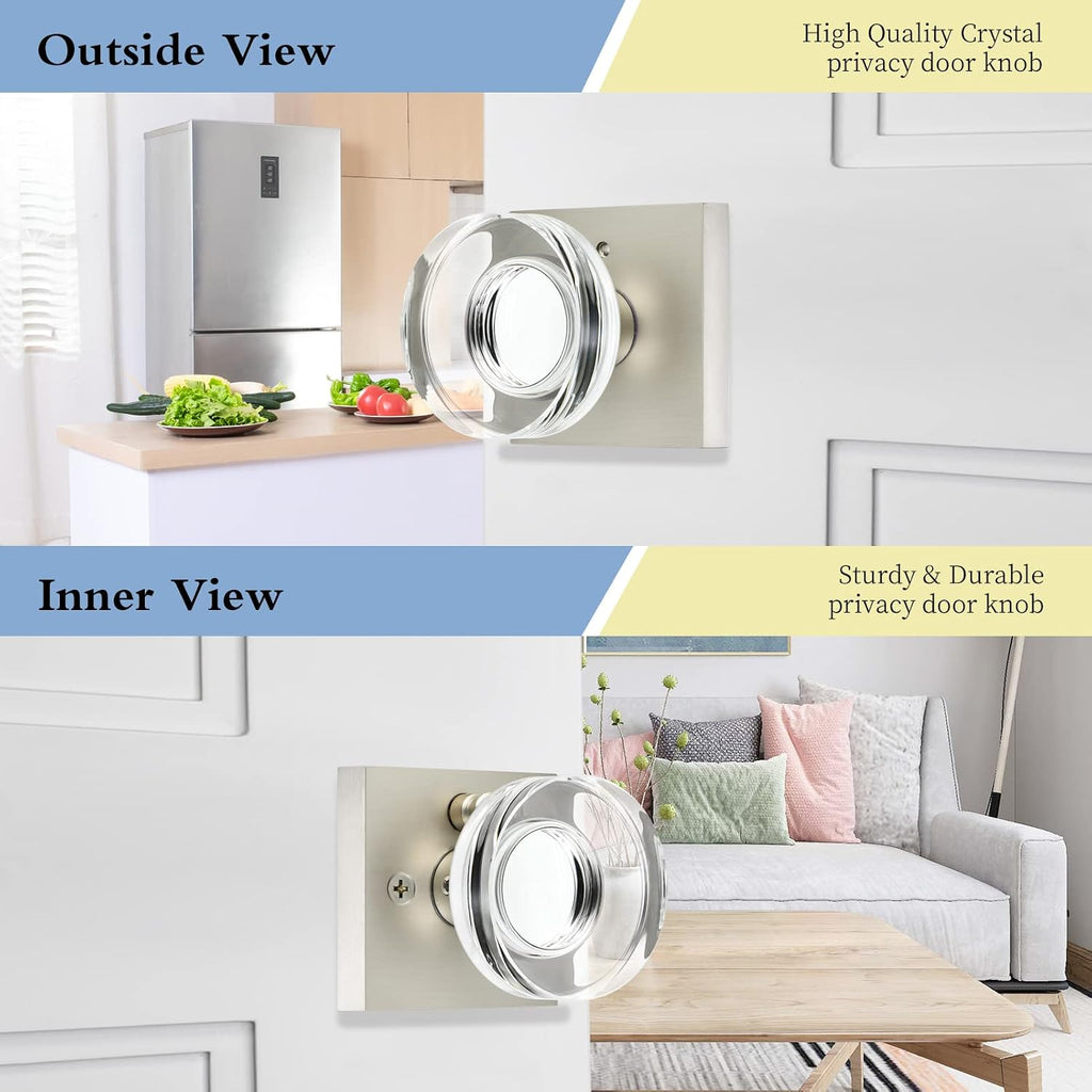 Crystal Door Knobs Brushed Nickel Door Knobs Interior Privacy Door Knobs with Lock Bedroom Glass Door Knobs Satin