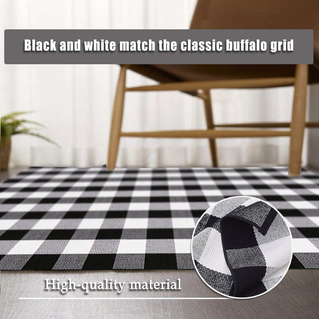 Buffalo Plaid Rug Black and White Check Rug Washable Checkered Area Rug for Farmhouse/Entryway//Living