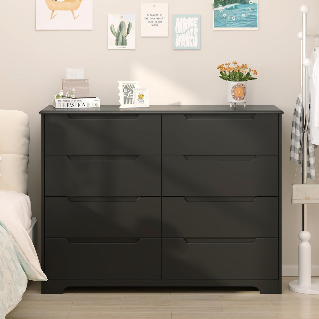 8 Drawer Dresser, 47" Wide White Dresser, Black