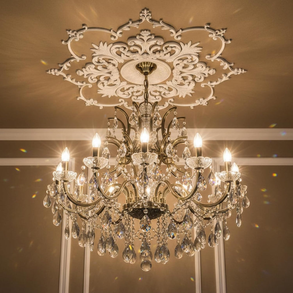 43.3'' Large PU Ceiling Medallion Combination Decorative 2.36'' ID French Style Chandelier Base Ceiling Medallion for