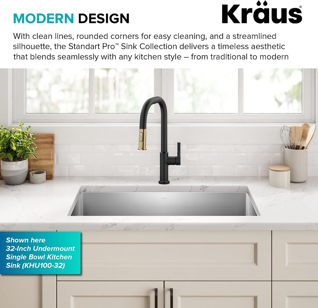Kitchen Sinks Undermount - 32 Inch Stainless Steel Kitchen Sink, 60/40 Double Bowl, 16 Gauge, Model KHU103-32