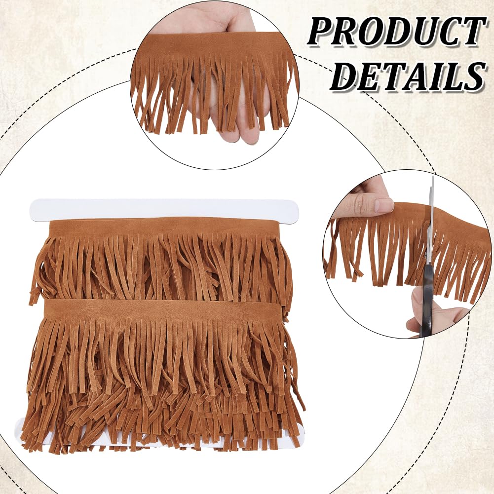 Leather Suede Fringe Trim 3 Inch Double Side Leather Sewing Tassel Fringe Camel Decoration for DIY Craft - 5.5 Yards