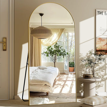 30x71 Arched Full Length Mirror, Large Full Body Floor Mirror, Gold