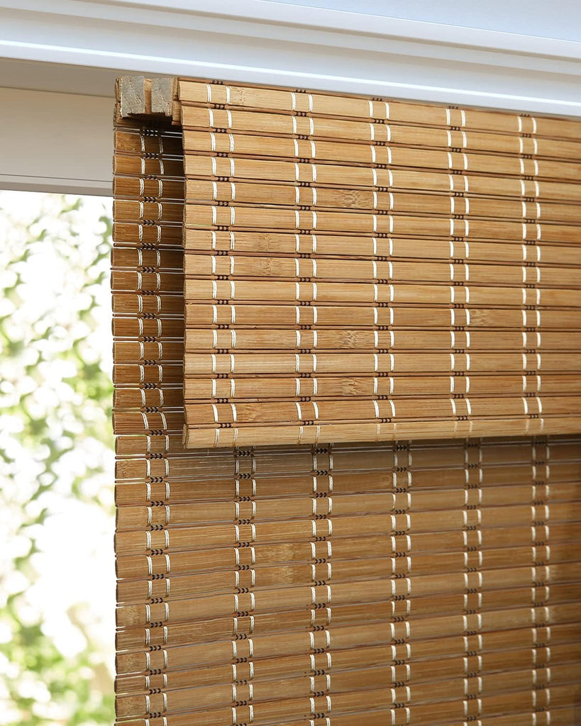 Cordless Bamboo Roman Shades for Windows, 23'' W x 60'' H | Natural Light Filtering Bamboo Window Blinds, Bamboo