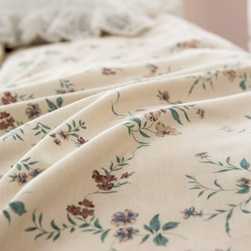 Duvet Cover Queen Floral, Brushed Microfiber 3 Pieces Bedding Set, Garden Style Vintage Floral Queen Duvet Cover