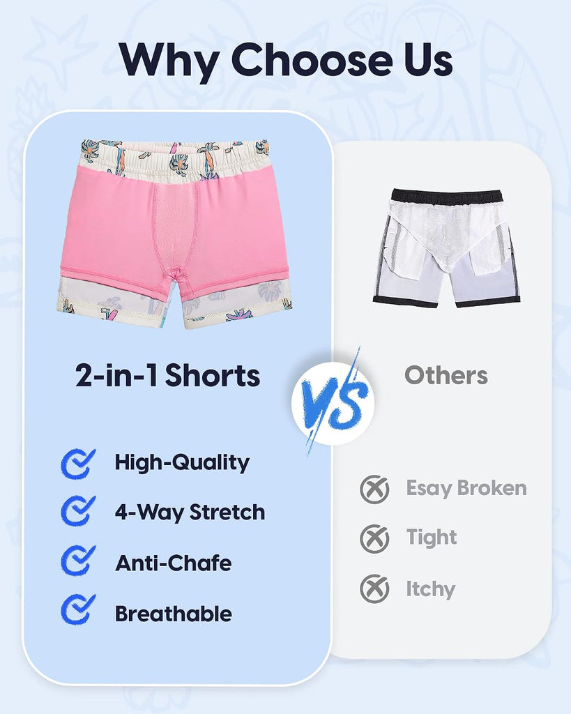 Boys Swim Trunks with Compression Liner Quick Dry Swim Shorts