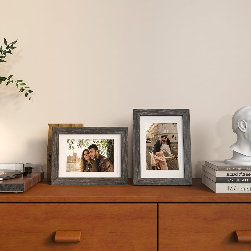 5x7 Picture Frame Ash Black, Solid Wood Frames with Acrylic Plexiglass for 3.5x5/4x6 with Mat or 5x7 without Mat