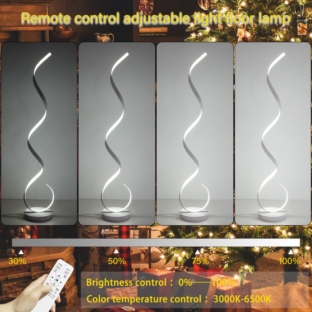 57inch Spiral LED Floor Lamp, 3 Light Color Remote Dimmable Torchiere Super Bright for Beside Living Rooms Offices