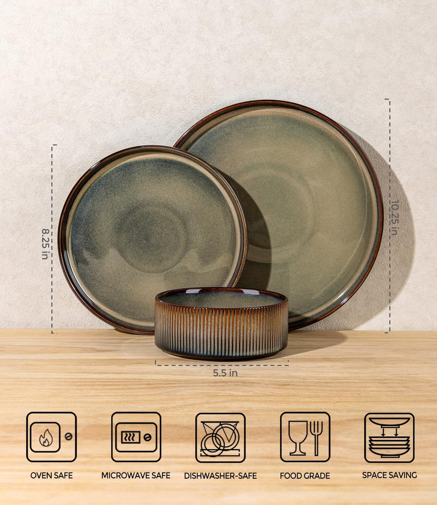 Ceramic Dinnerware Sets for 8, 24 Pieces Porcelain Lightweight Speckled Plates and Bowls Sets