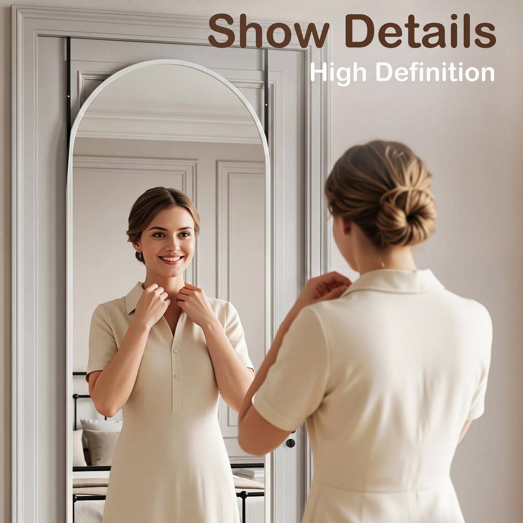 Full Length Mirror, 48" x 14" Over-the-Door Hanging Mirror, White