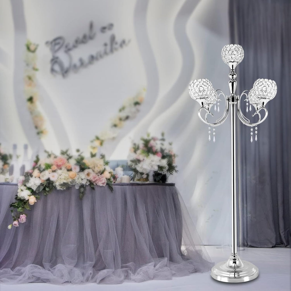 Silver Candelabra,49'' Tall Candelabra Floor Candle Holders,5 Arm Candelabra Candle Holder Centerpiece Decorations
