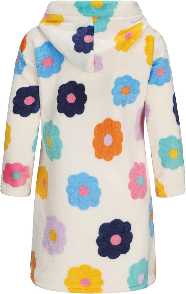 Kids Hooded Bathrobe Girls Soft Plush Hooded Flannel Pajamas Sleepwear Boys Spa Robe