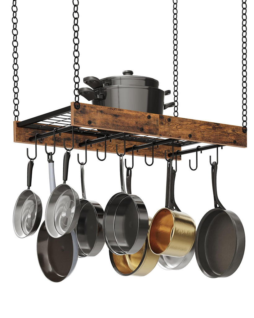 Hanging Pot Rack, Vintage Pot Hangers, Ceiling Mounted Pot Rack, Pot and Pan Hanging Rack with 12 S-Shaped Hooks