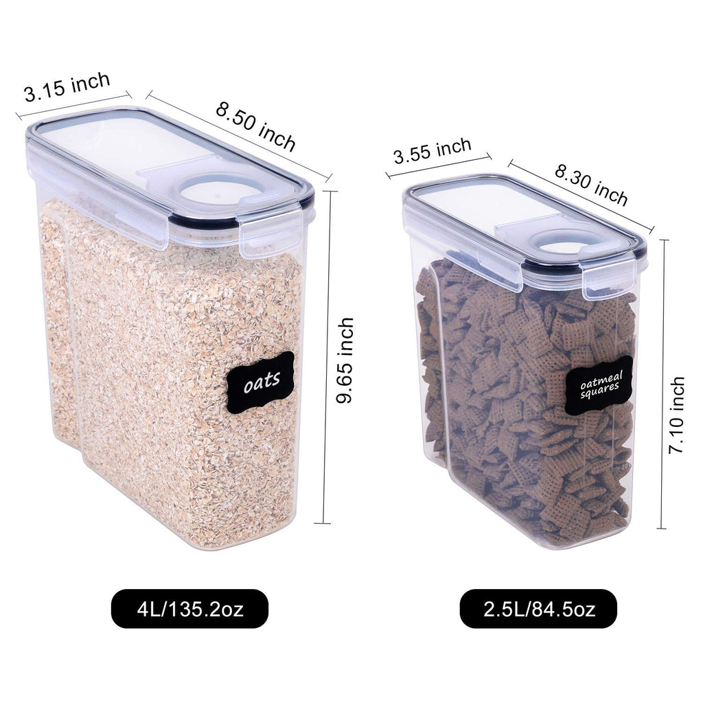 Cereal Containers Storage Set - 6 Piece Airtight Large Dry Cereal Storage Containers(4 * 4L+2 * 2.5L), BPA Free