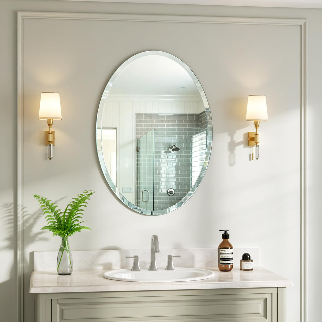 28" x 20" Silver Beveled Edge Frameless Oval Wall