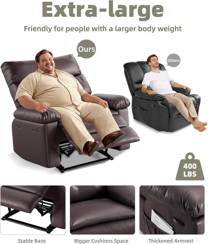 GarveeHome Oversized Recliner Chairs, Classic Manual Leather Recliner