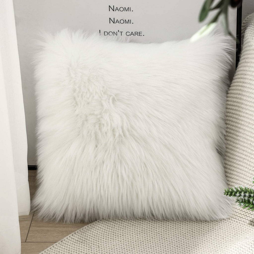 Set of 2 Luxury Soft Faux Fur Throw Pillow Covers Decorative Shaggy Fluffy Plush Cushion Case Aesthetic Farmhouse