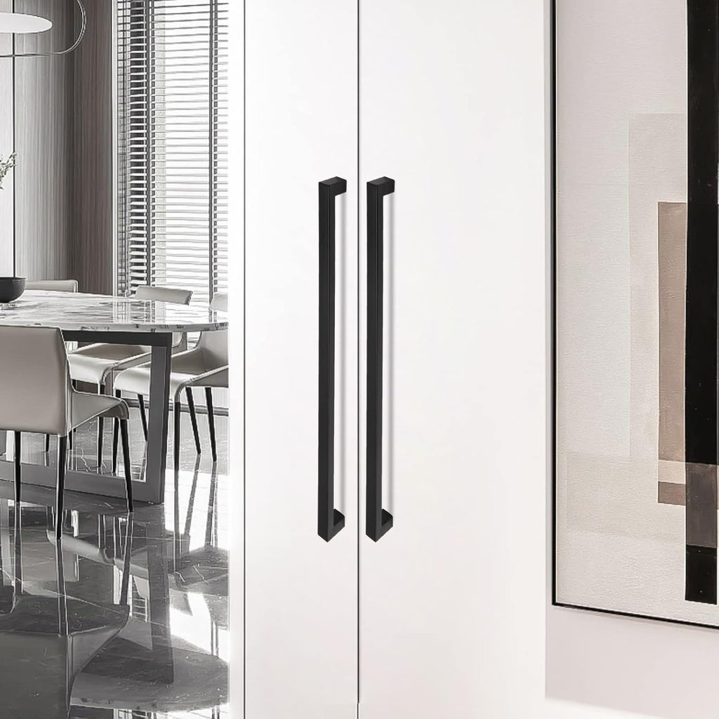 Matte Black Cabinet Pulls - Square Drawer Pulls, 2 Pack 18 Inch Stainless Steel Kitchen Door Cupboard Handles, 458mm