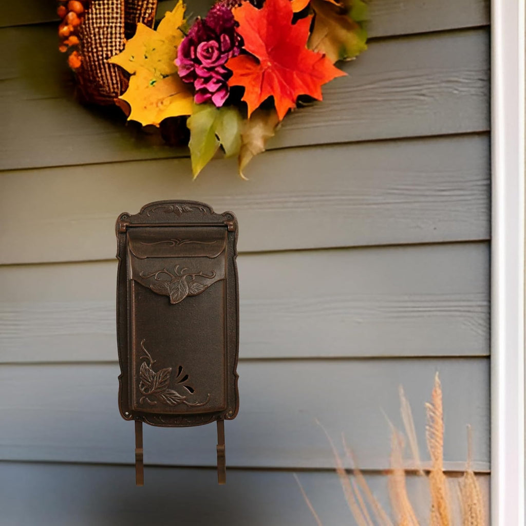 Floral Vertical Wall Mount Mailbox - Copper Cast Aluminum Mailbox for Wall Mount