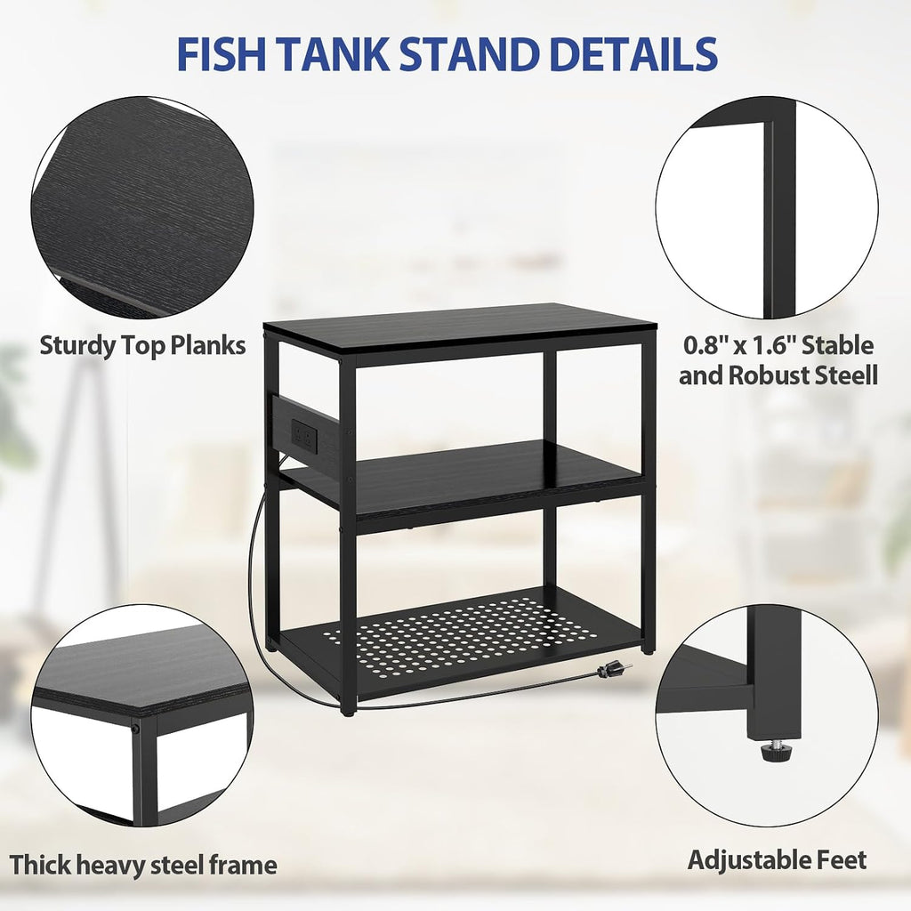 20-29 Gallon Fish Tank Stand with Power Outlets, 3-Tier Metal Aquarium Stand
