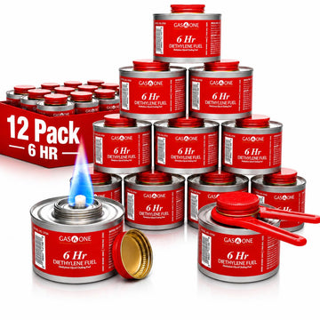 12 Pack 6 Hour Chafing Fuel - Food Warmer for Chafing Dish Buffet Set - Reusable Liquid Safe Fuel With Wick & Lid