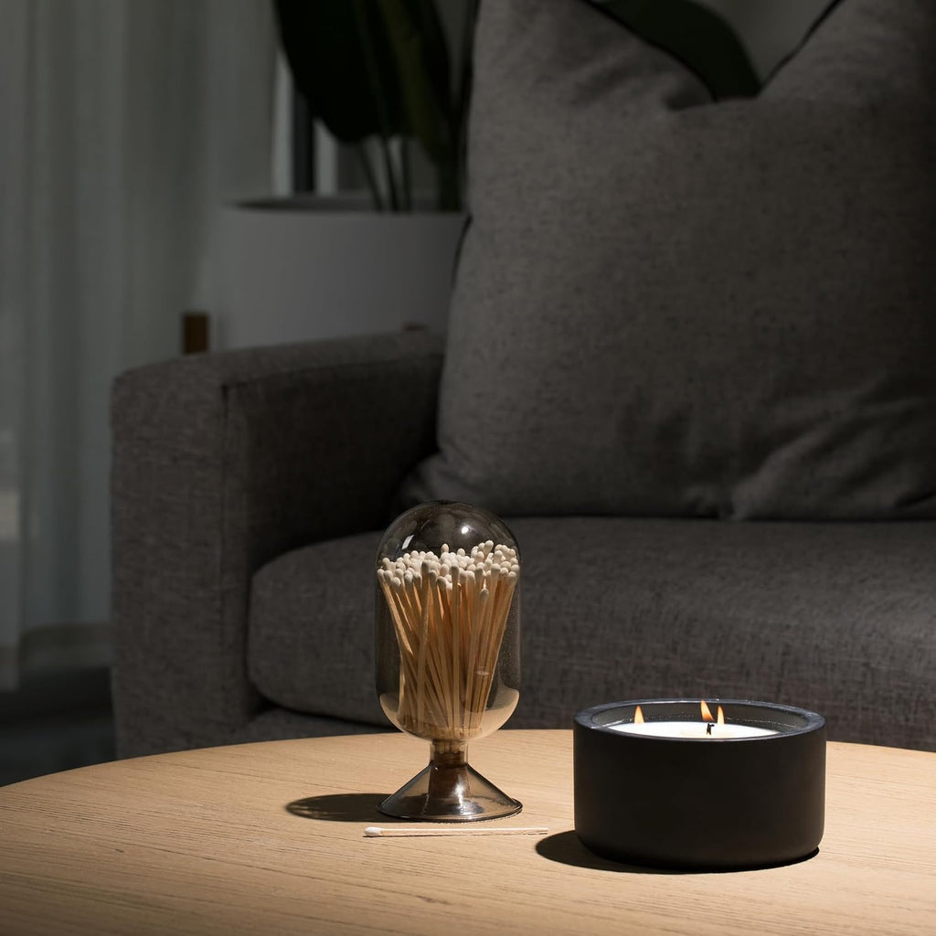 Premium Glass Match Cloche - Matches in a Jar with Striker. Great for Candles, Fireplace. Or Use Bottle for Bath