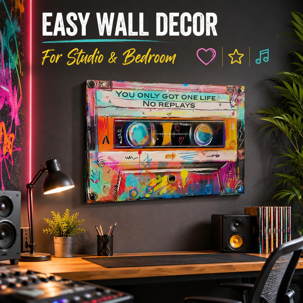Colorful Graffiti Cassette Tape Motivational Wall, You Only Got One Life Inspirational Canvas Prints, Pop Street