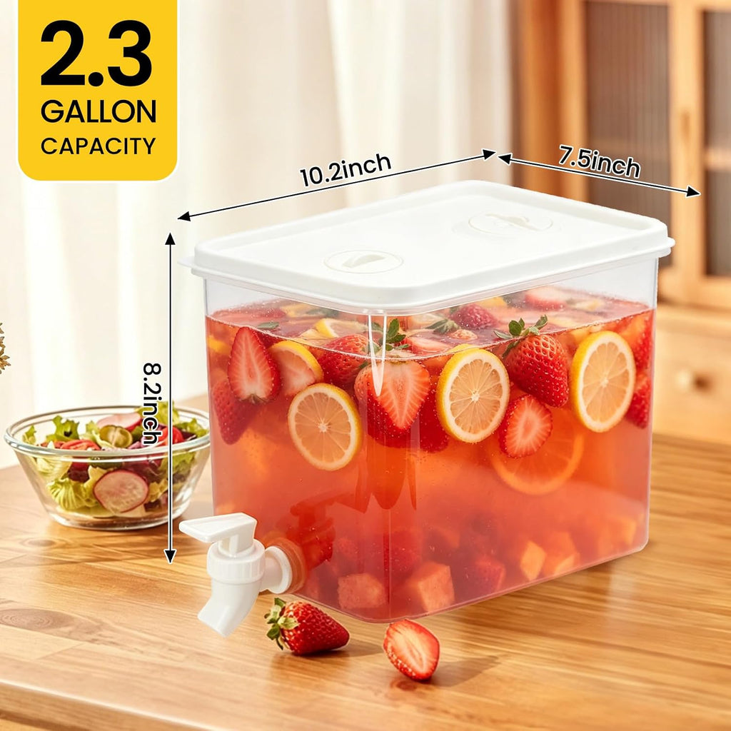 2.3 Gallon Drink Dispenser for Fridge with Spigot, Beverage Container Leak Proof Lids Filter Screen, Lemonade - Set of 2