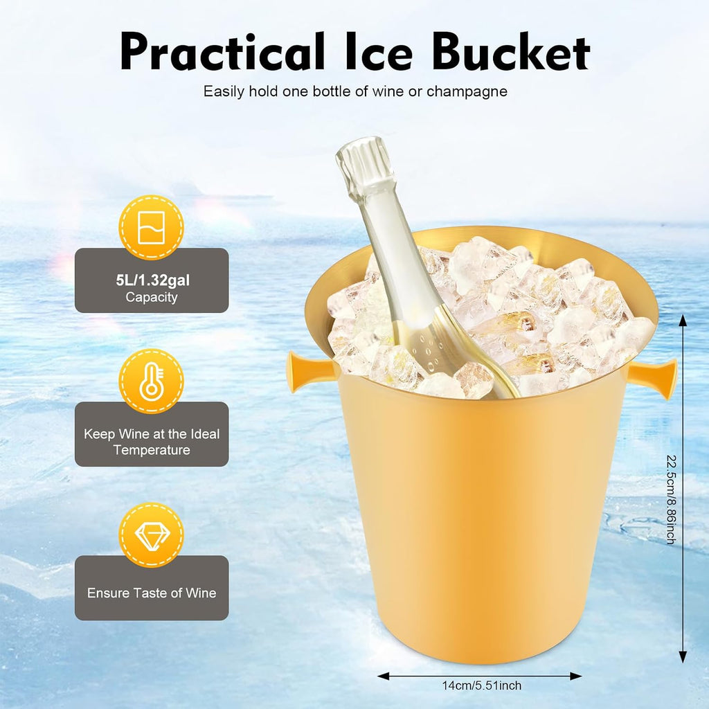 Stainless Steel Standing Ice Bucket, Champagne Ice Bucket with Stand Ice Cube Container with Round Carrying Handles