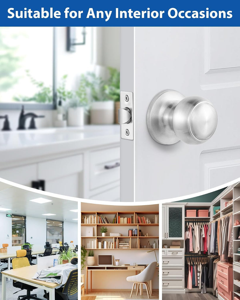 6 Pack Interior Door Knob , Satin Nickel Door Knobs Closet Door Knob, Passage Door Handles with Round Ball Knob