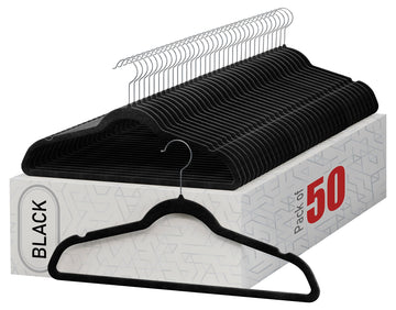 Premium Velvet Hangers 50 Pack - Black Slim Non-Slip Felt Hangers
