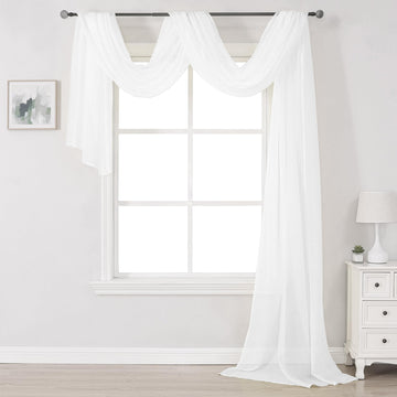 White Sheer Window Valance - Luxury Soft Semi-Sheer Scarf for Window Wedding Arch Curtains (1 Panel, 52 x 216 Inch