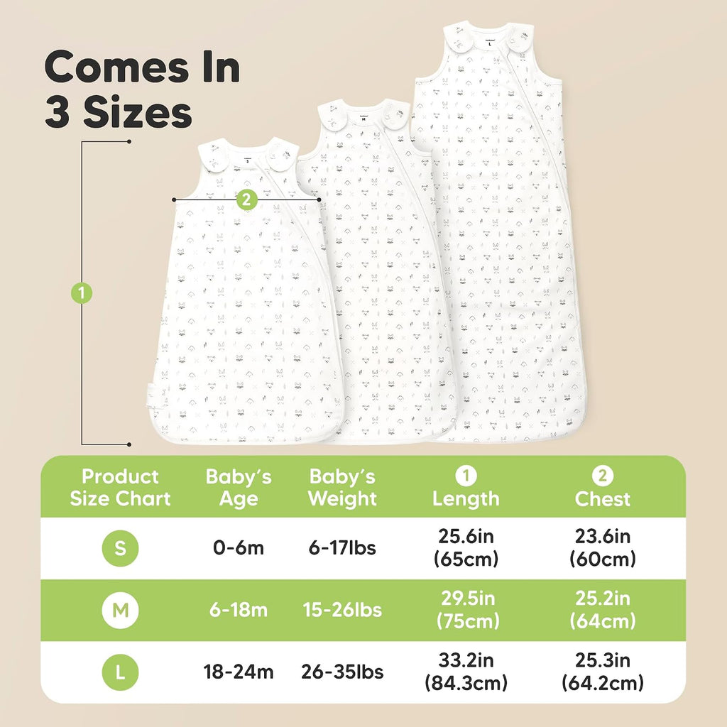 Pack Organic Baby Sleep Sacks, 100% Cotton 0.5TOG (Glacier, )